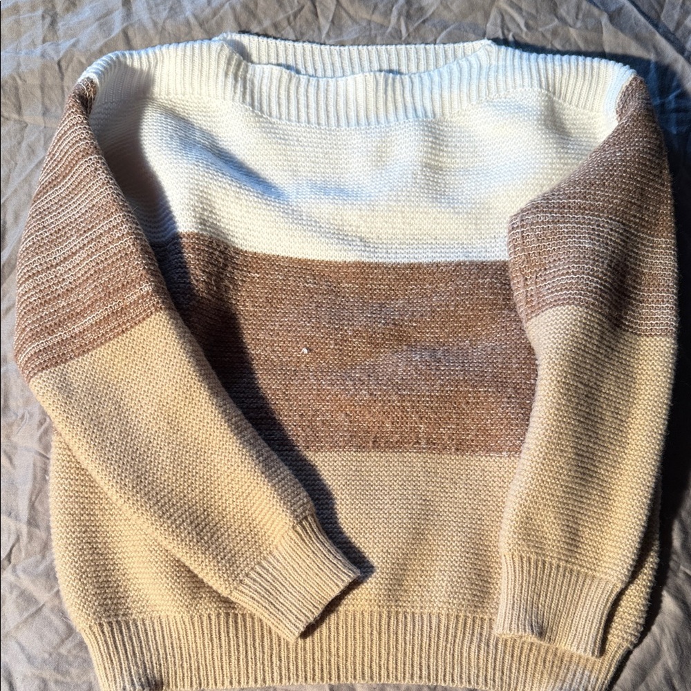 SHEIN Cream, Beige and Brown Colorblock Knit Sweater
